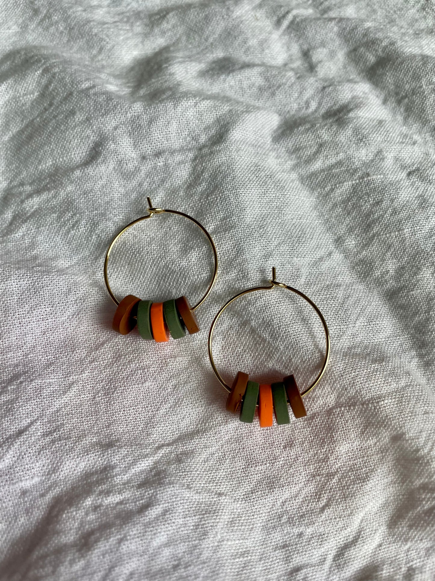 Brown, orange, and green hoops