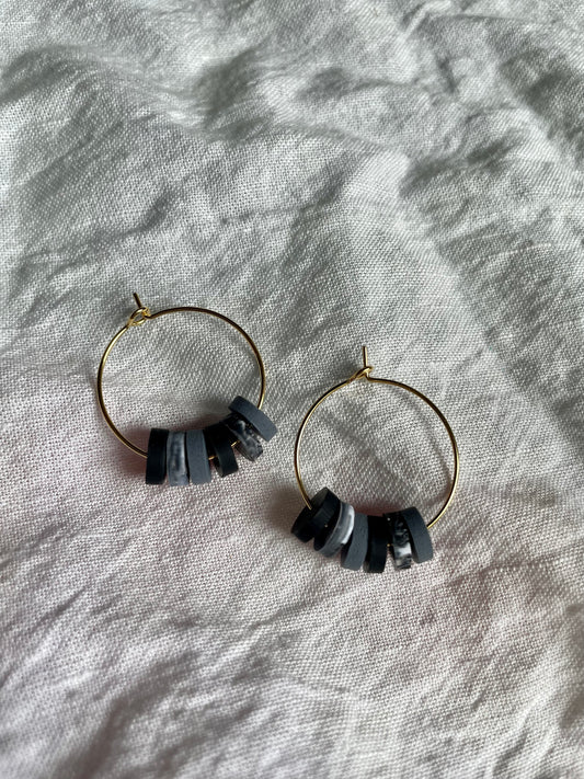 Black and grey swirl hoops