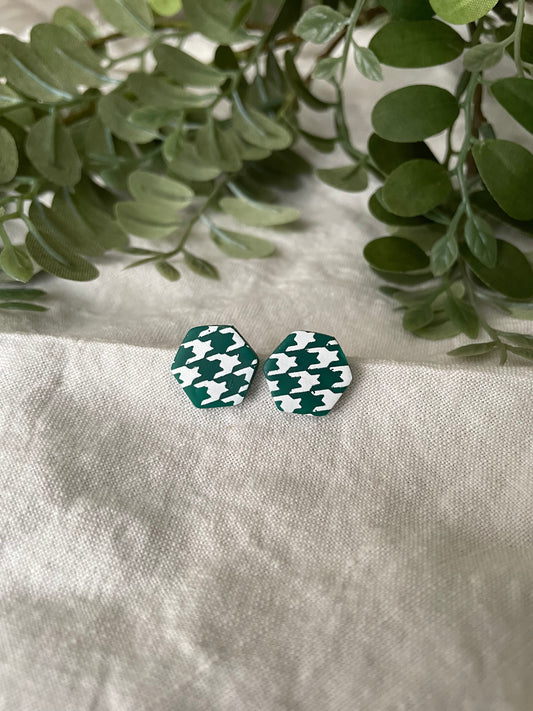 Green houndstooth hexagon studs