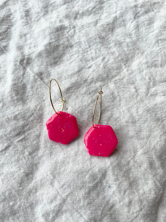 Pink glitter hexagon hoops