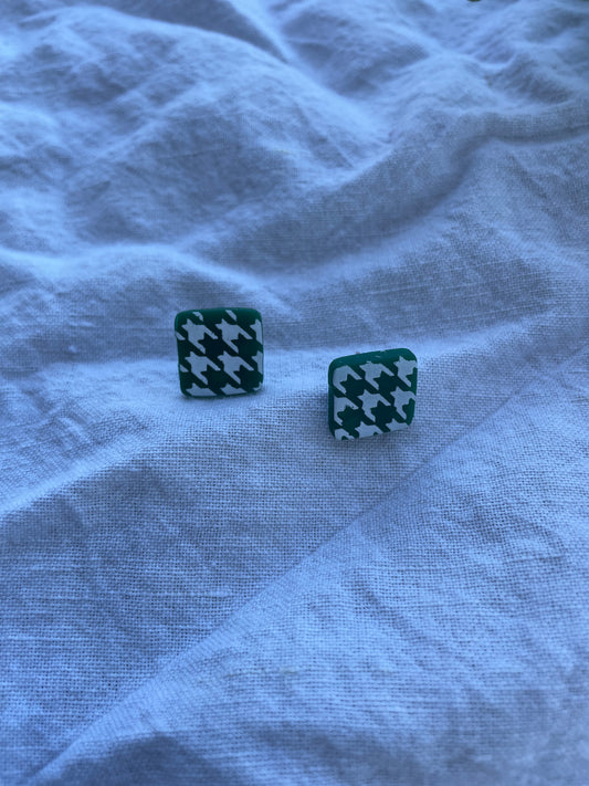 Green houndstooth studs