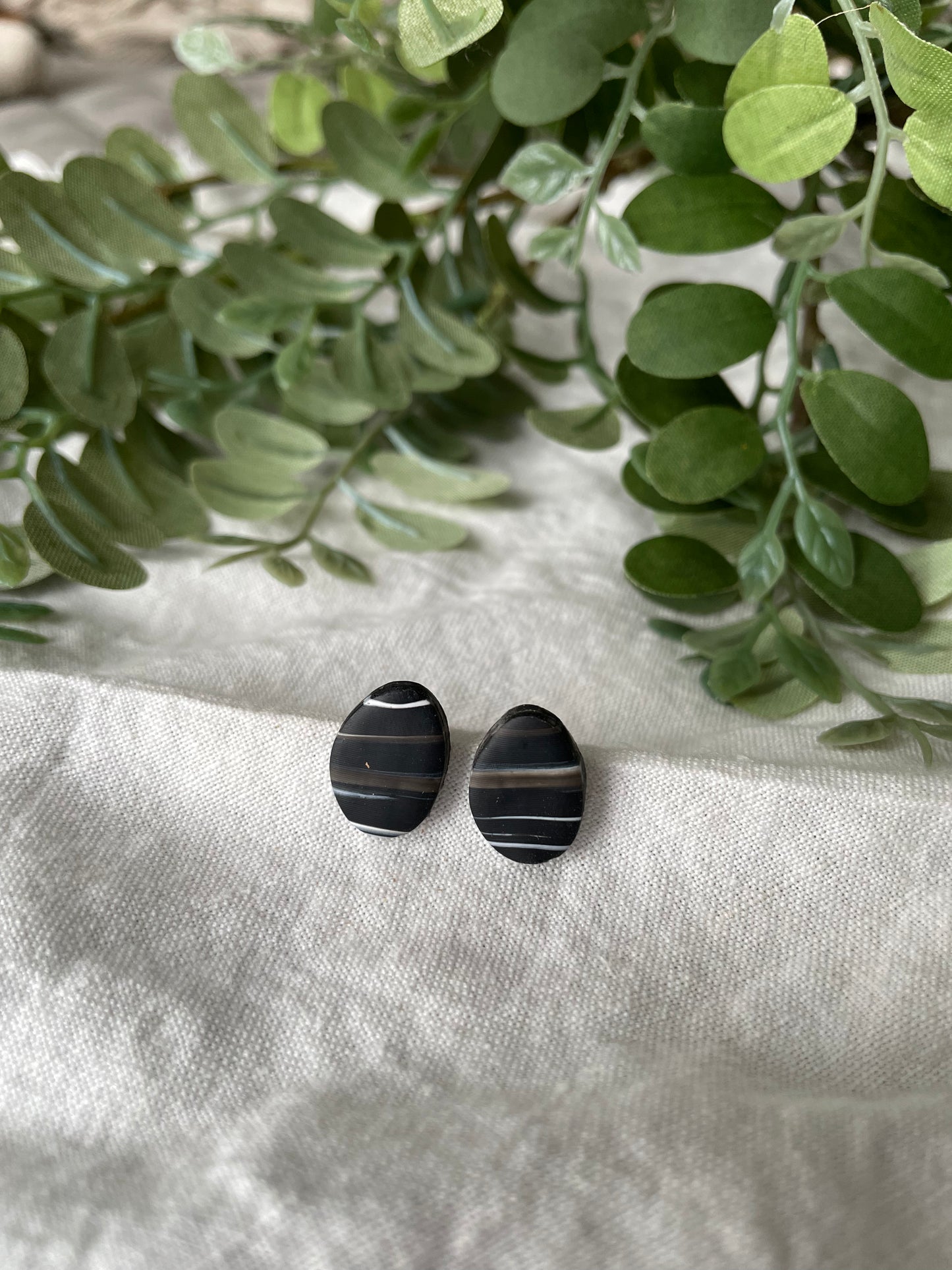 Black and white striped pebble studs #3